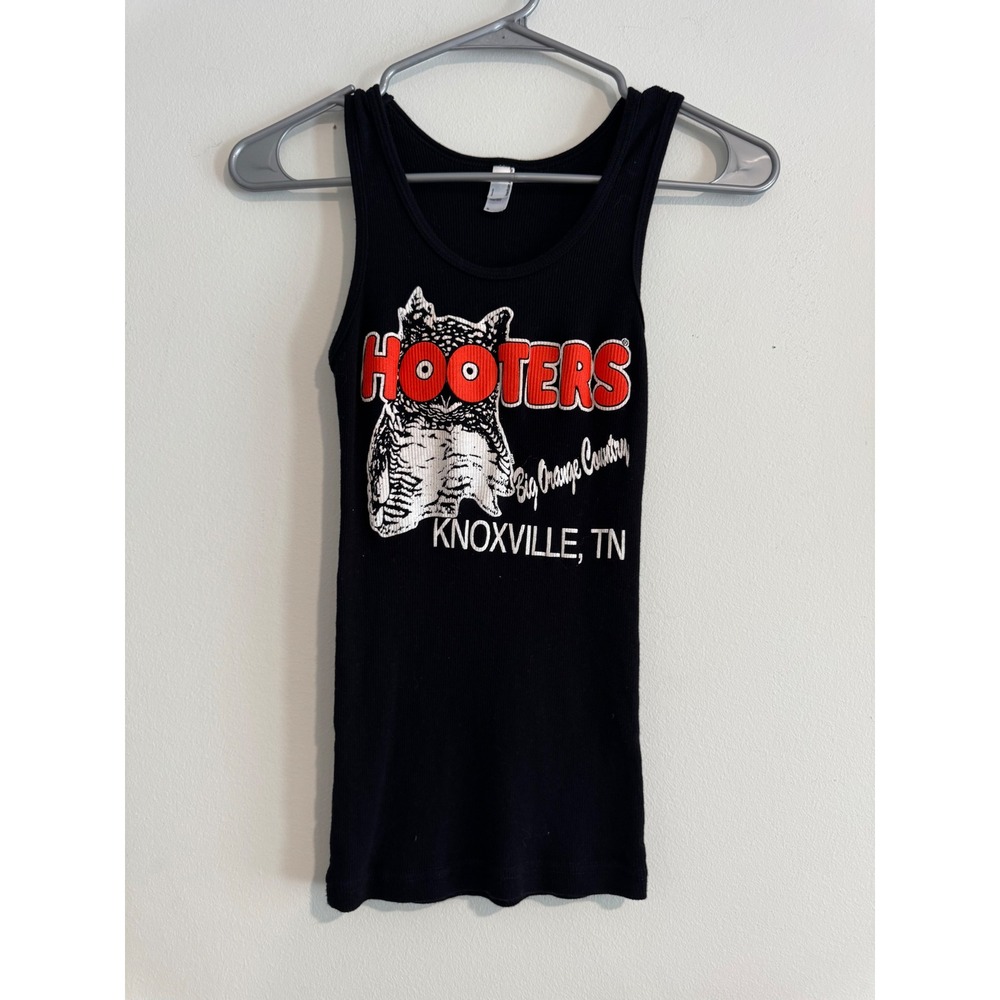 American Apparel Hooters Knoxville Tank Top Womens S Black Ribbed Graphic